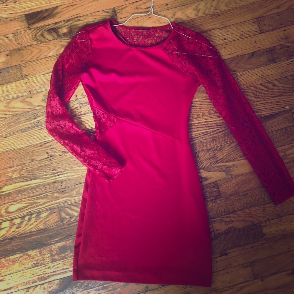 Red Lace Sleeve Dress
